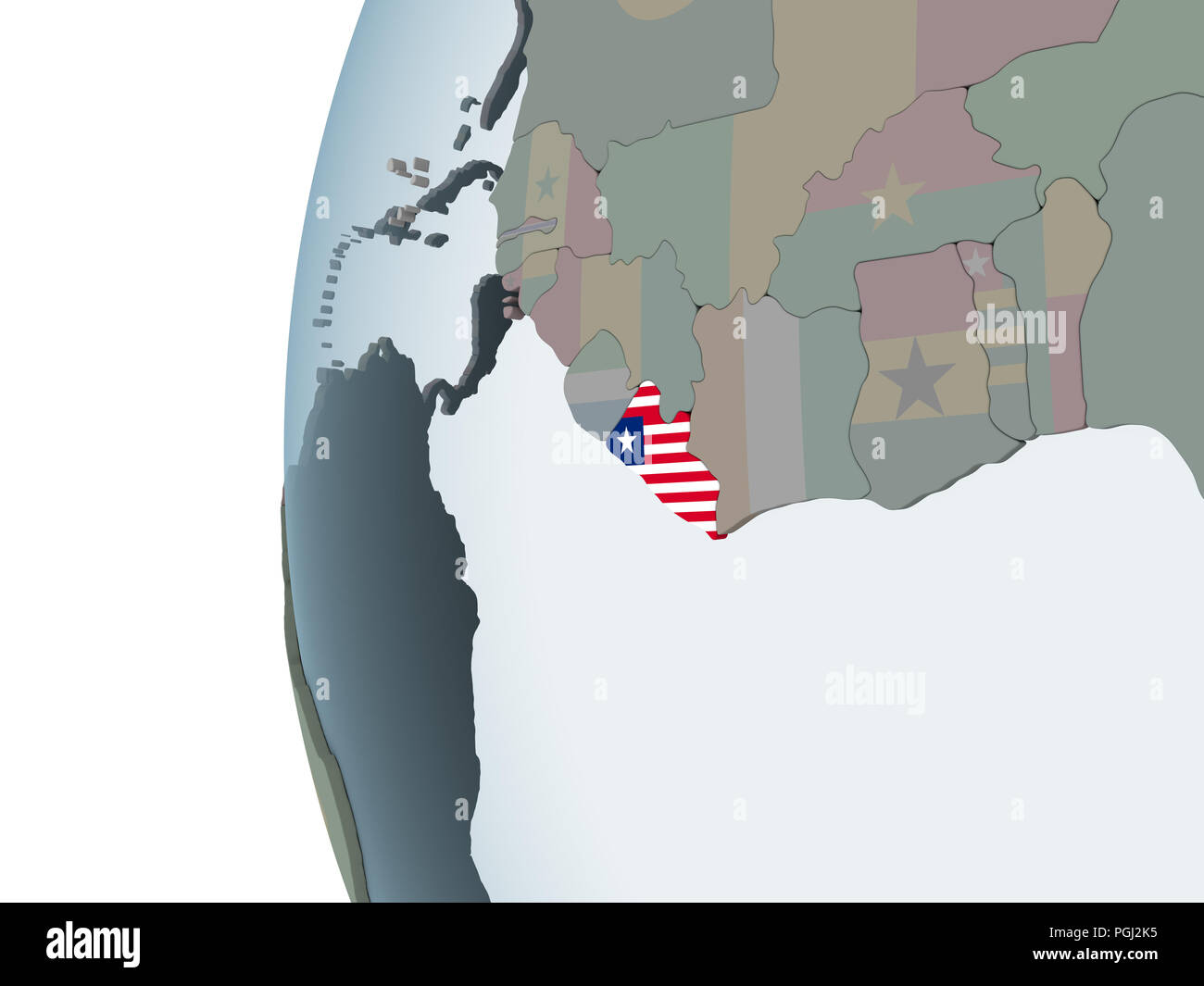 Liberia on political globe with embedded flag. 3D illustration Stock ...