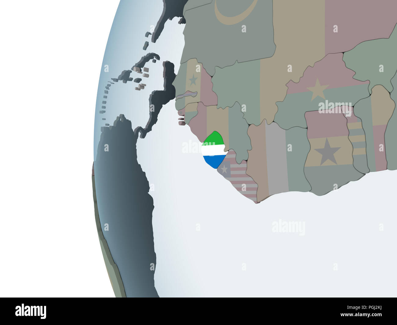 Sierra Leone on political globe with embedded flag. 3D illustration ...