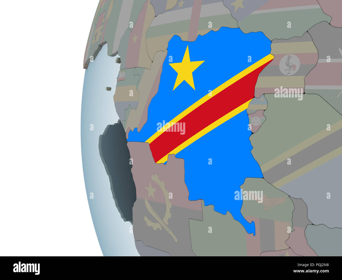 Democratic Republic of Congo on political globe with embedded flag. 3D ...
