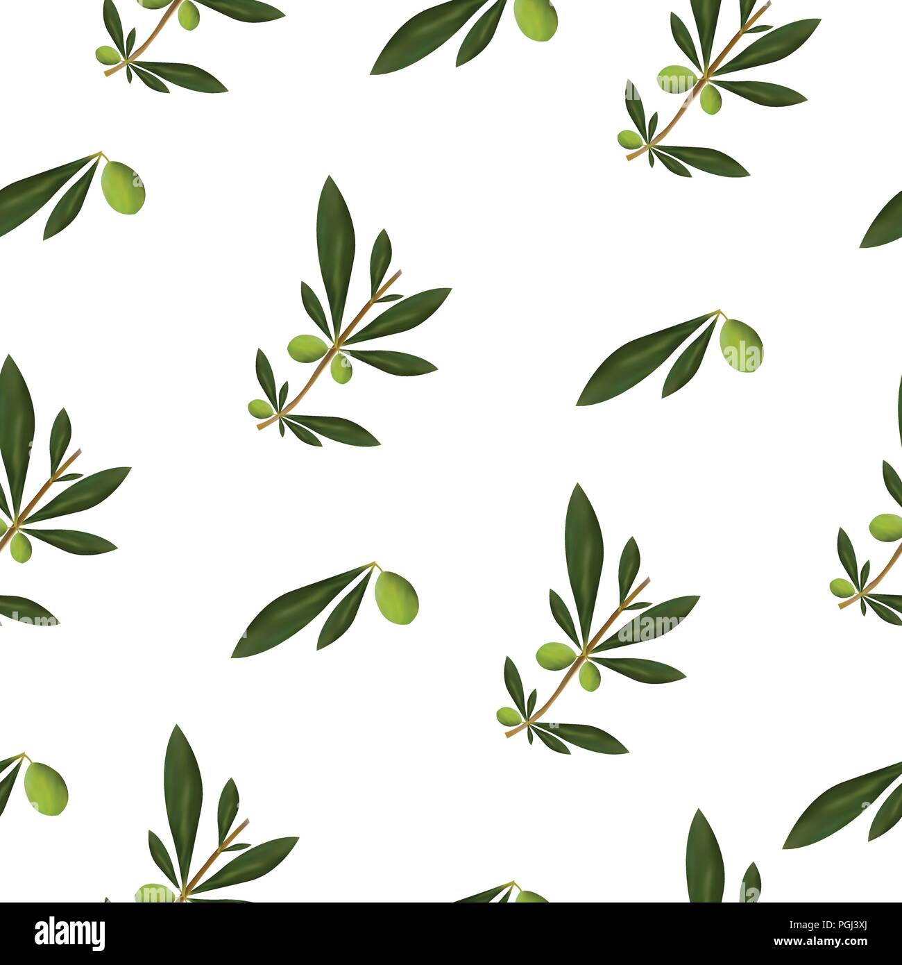 seamless texture with olive tree and olive oiles vector - green floral ...