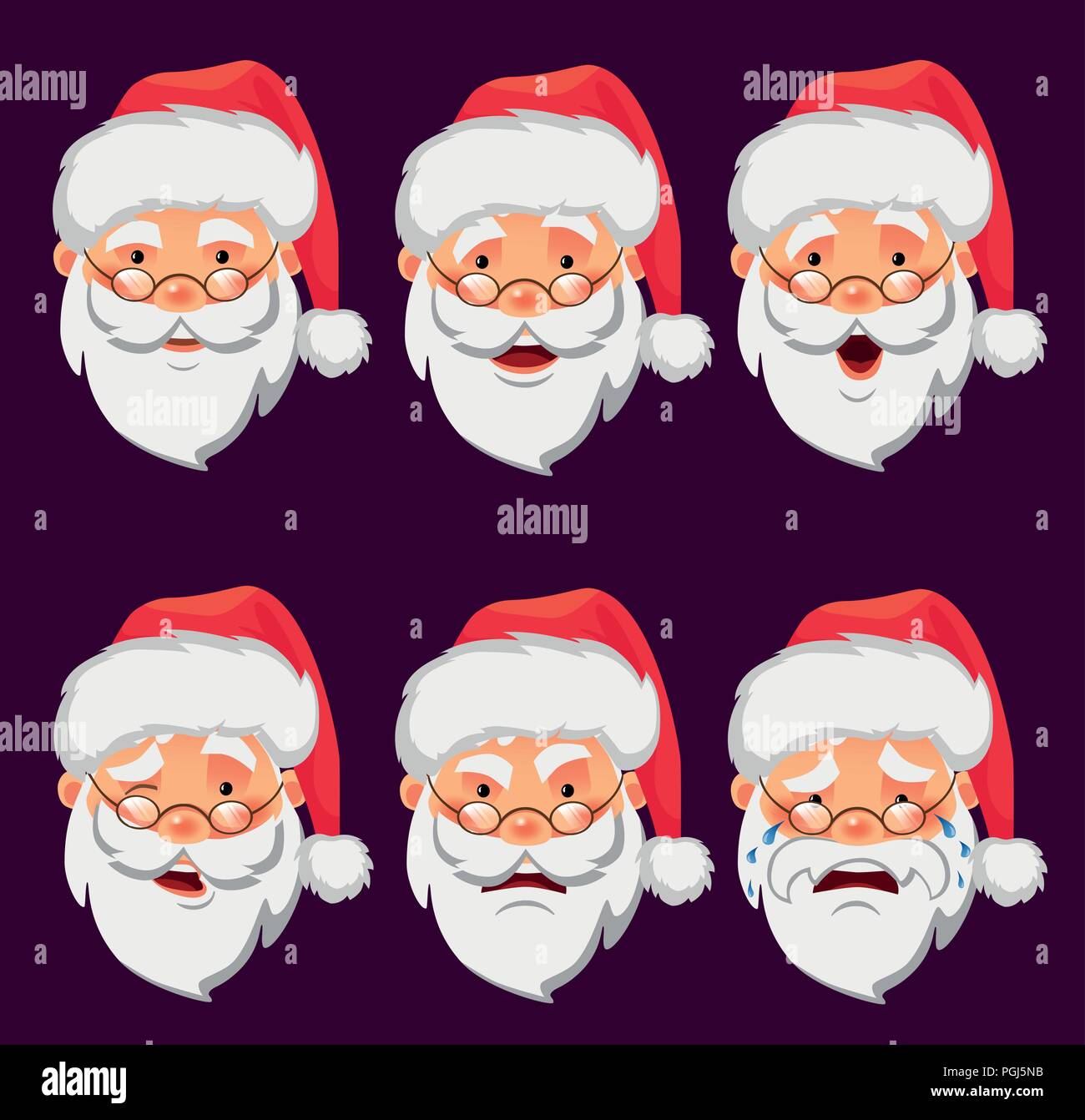 Santa Claus icon set. Face of Santa Claus in red hat vector ...