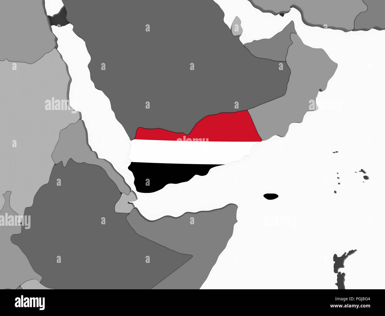 Yemen on gray political globe with embedded flag. 3D illustration Stock ...