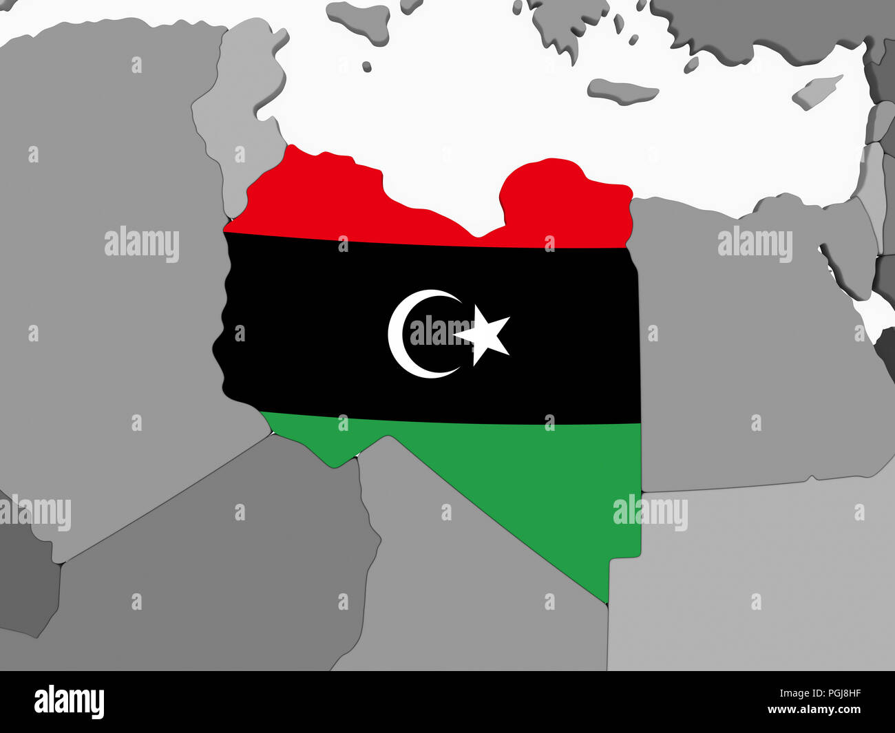 Libya on gray political globe with embedded flag. 3D illustration Stock ...