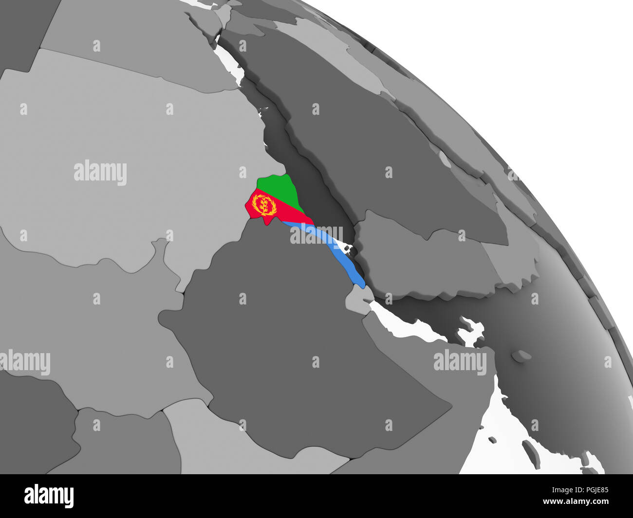 Eritrea on gray political globe with embedded flag. 3D illustration ...