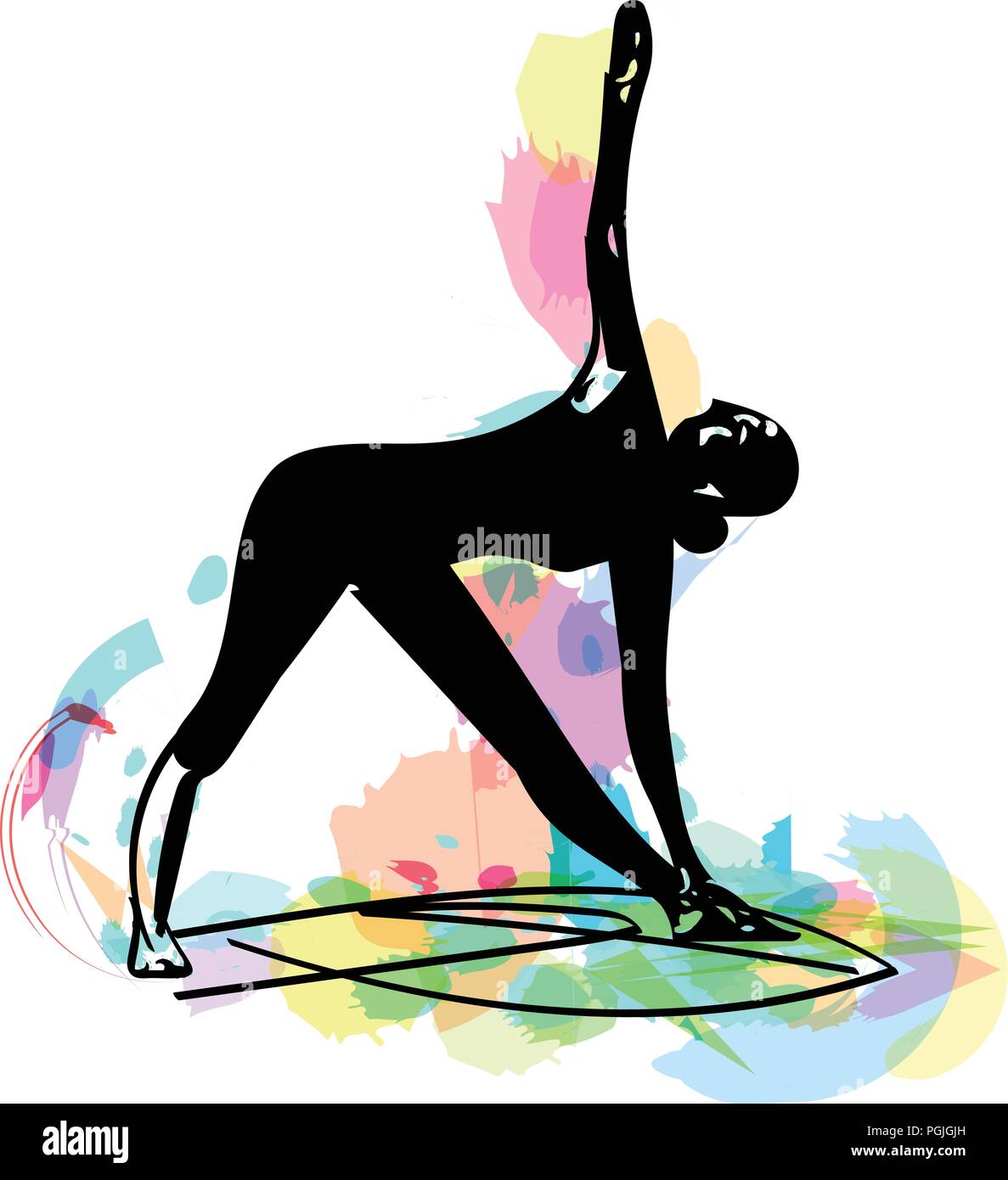 Woman doing yoga, abstract lines drawing vector illustration Stock ...