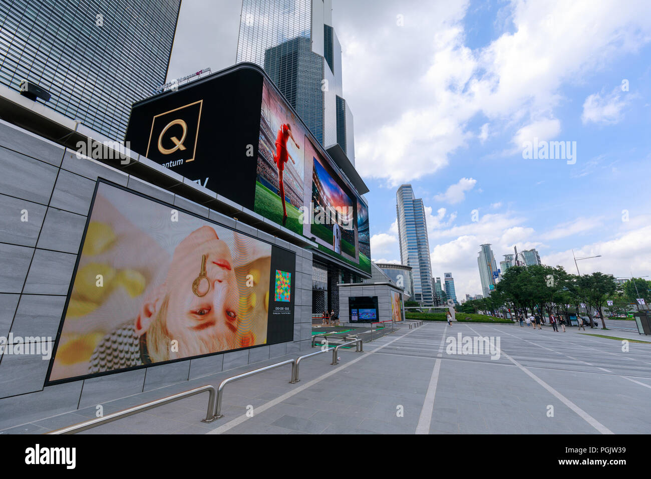 Seoul, South Korea Jul 13, 2018 The large LED billboards around