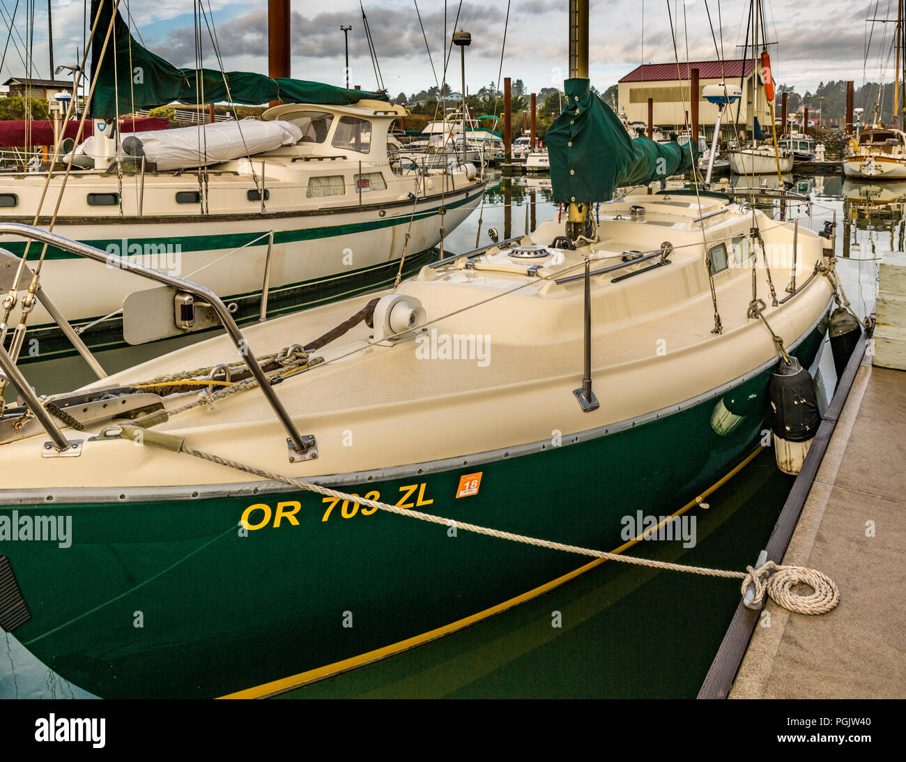 Salty green sailboat is ready to go! Stock Photo
