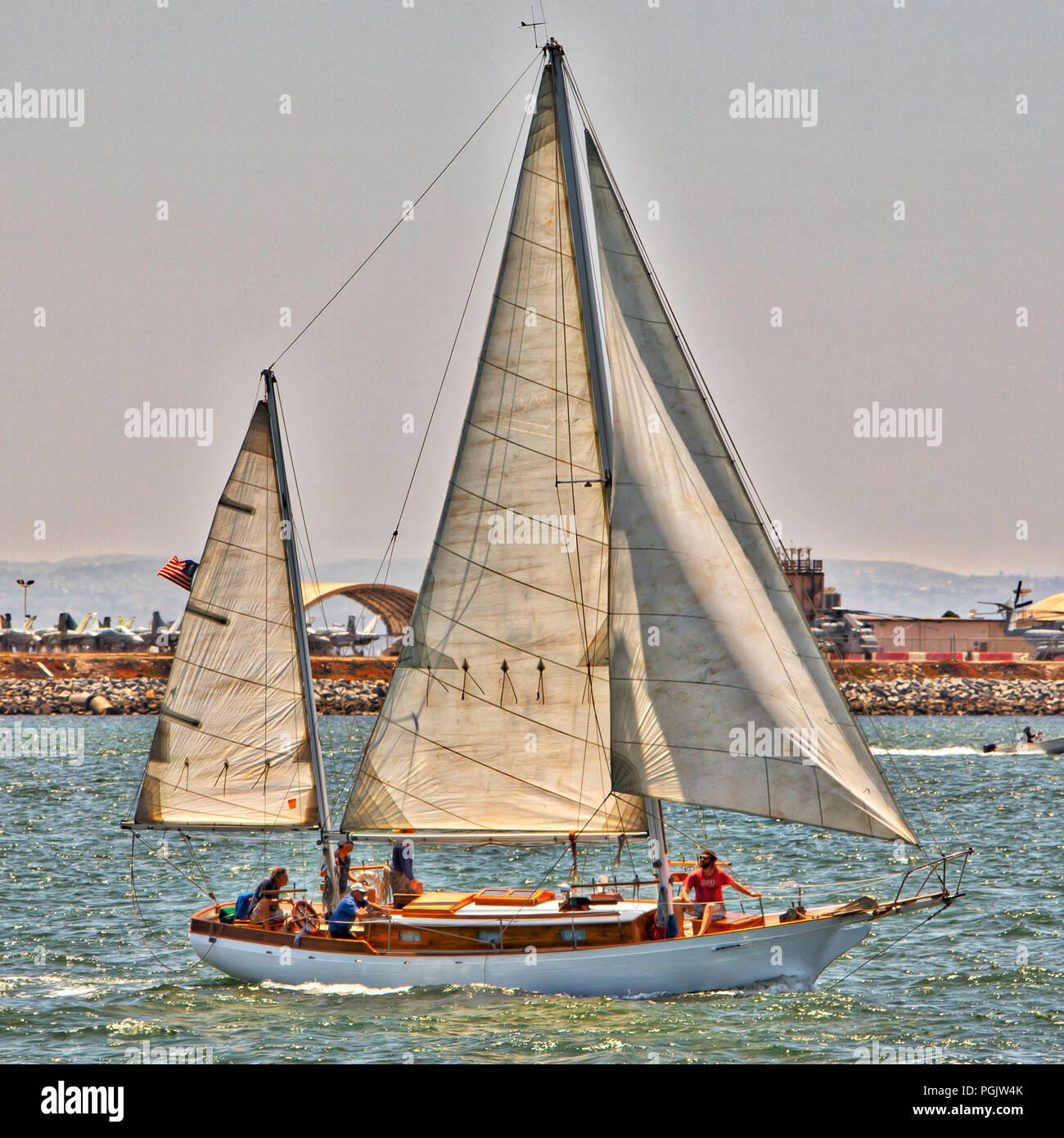 A classic wooden ketch rigged sailing yacht underway Stock Photo Alamy