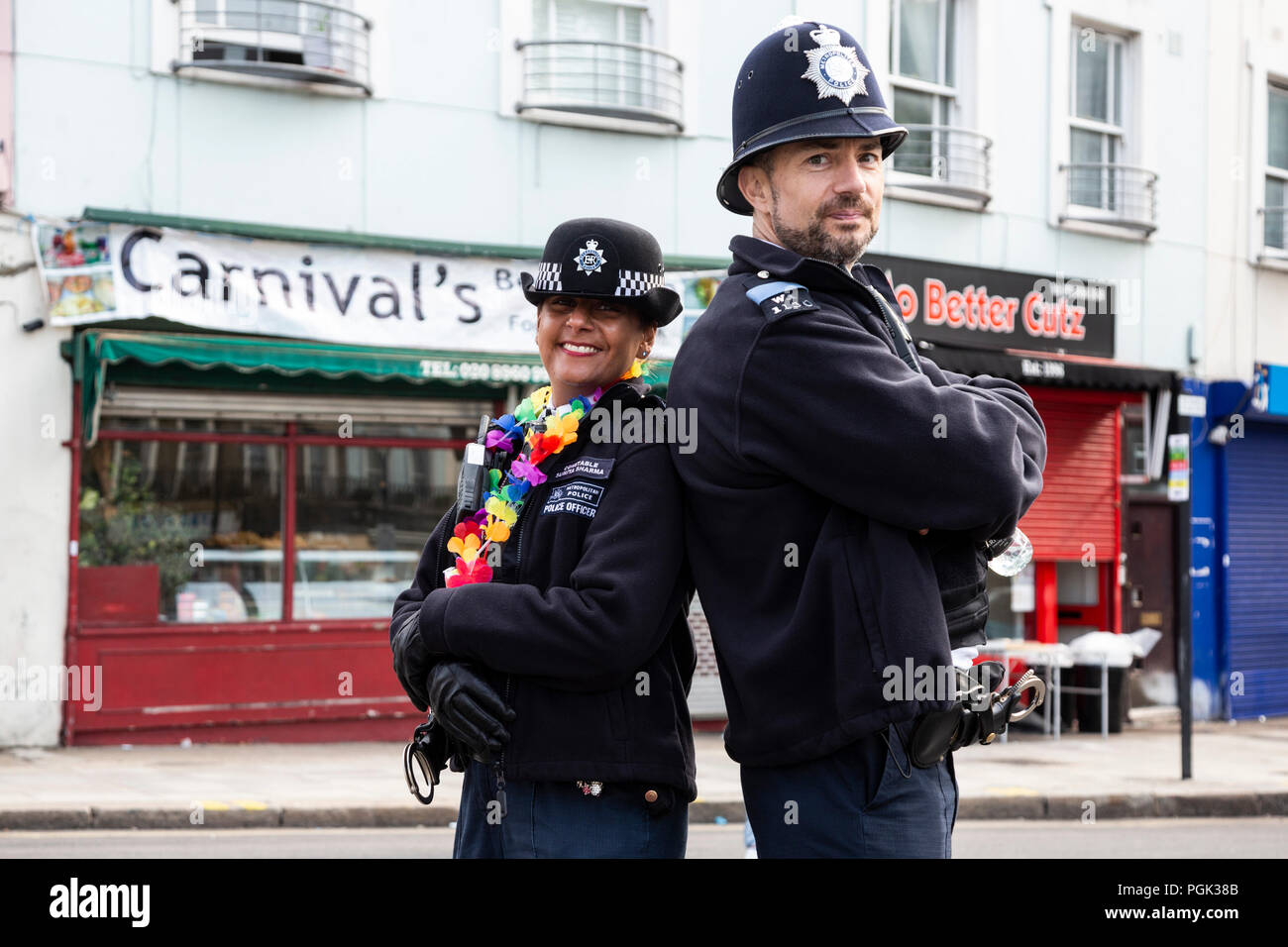 London, United Kingdom. 27 August 2018. Police officers at Notting Hill Carnival, Europe's largest street party.  Photo: Bettina Strenske/Alamy Live News Stock Photo