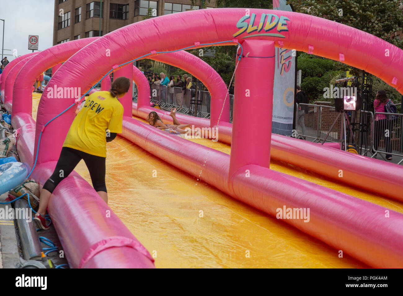 Giant Water Slide Bournemouth UK. 27th August 2018. After being not able to operate on Sunday