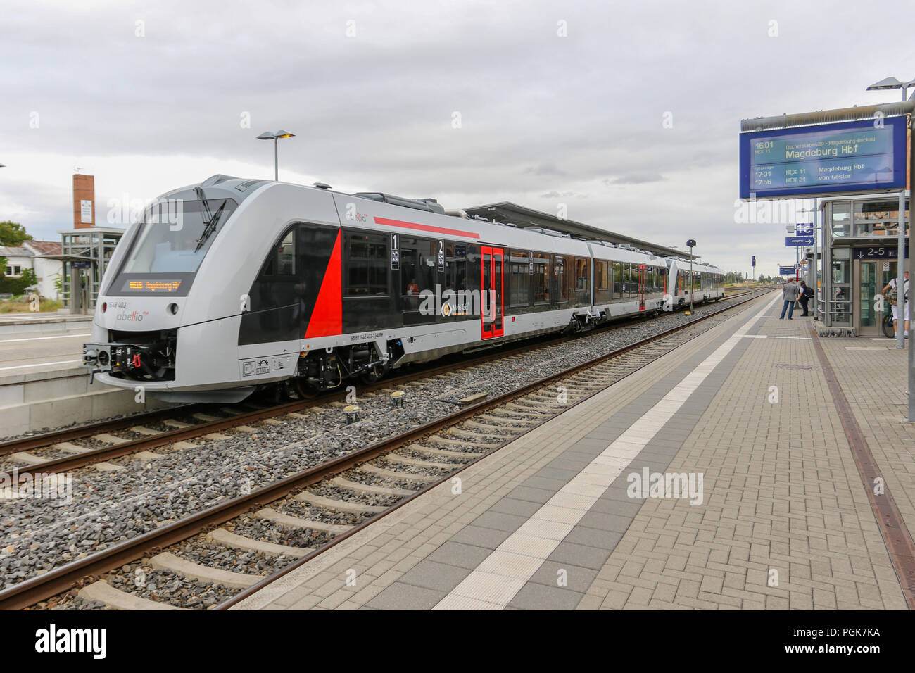 Germany, Halberstadt - 2018-08-27 - Abellio Central Germany presented on 27 August 2018, the new Coradia Lint 41 vehicles for the diesel network Saxony-Anhalt. The vehicles have a particularly comfortable interior and are barrier-free accessible. Stock Photo