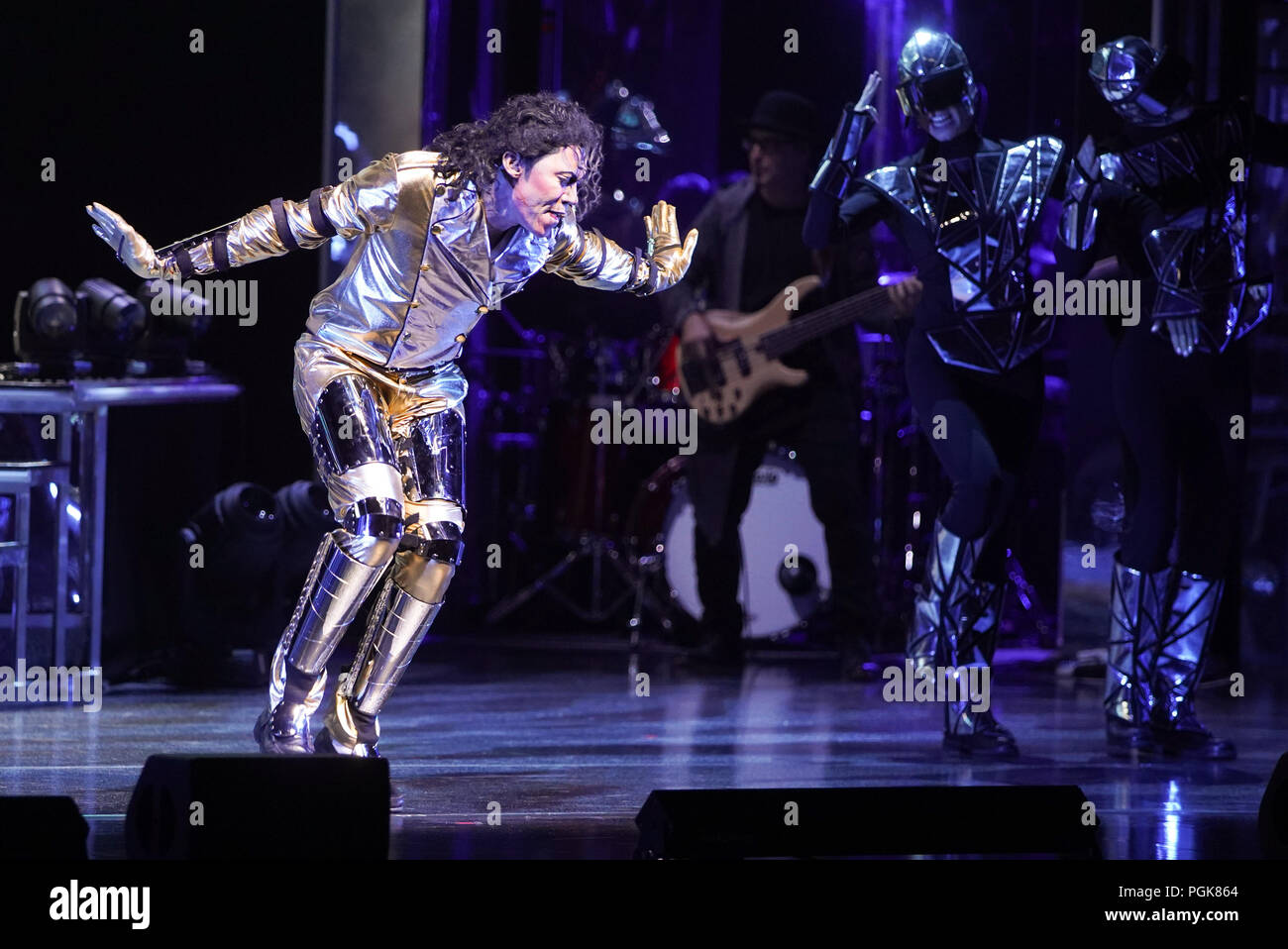 Berlin, Germany. 27th Aug, 2018. Musical actor Dantanio Goodman (plays the  adult Michael Jackson) rehearses the show "Beat it!" on stage at the  Theater am Potsdamer Platz. To mark the 60th birthday