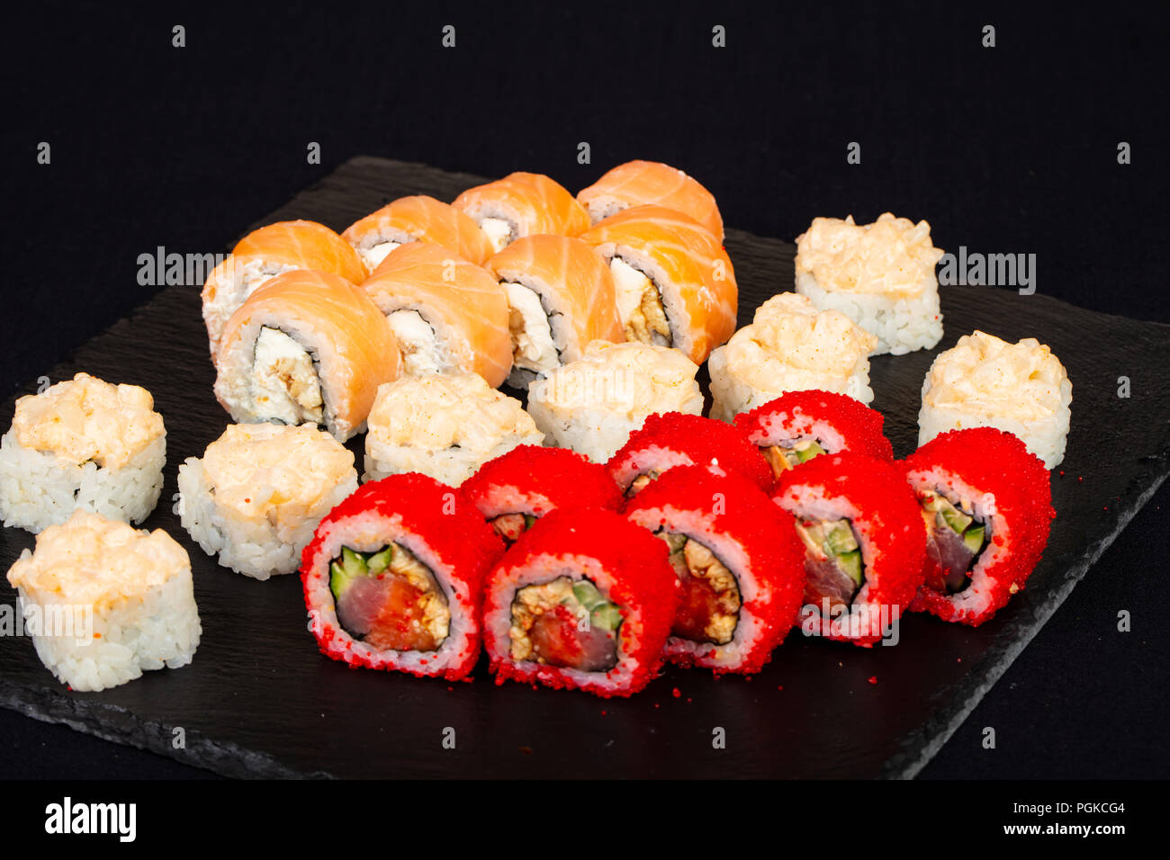 Japanese roll set with fish and rice Stock Photo - Alamy