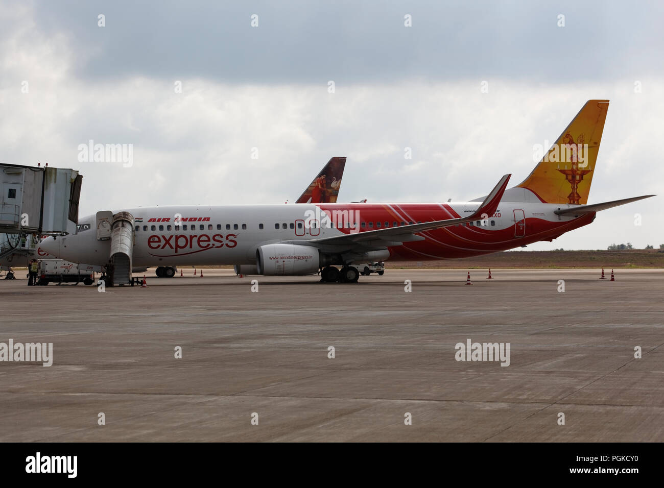 Aircraft of Air India and Kingfisher airline at the Mangalore airport, Karnataka, India. Stock Photo