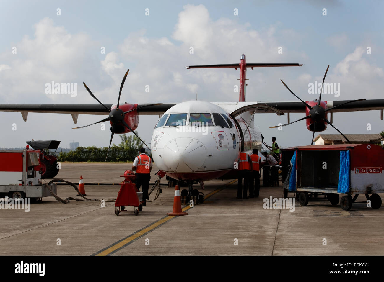 Aircraft of Air India and Kingfisher airline at the Mangalore airport, Karnataka, India. Stock Photo
