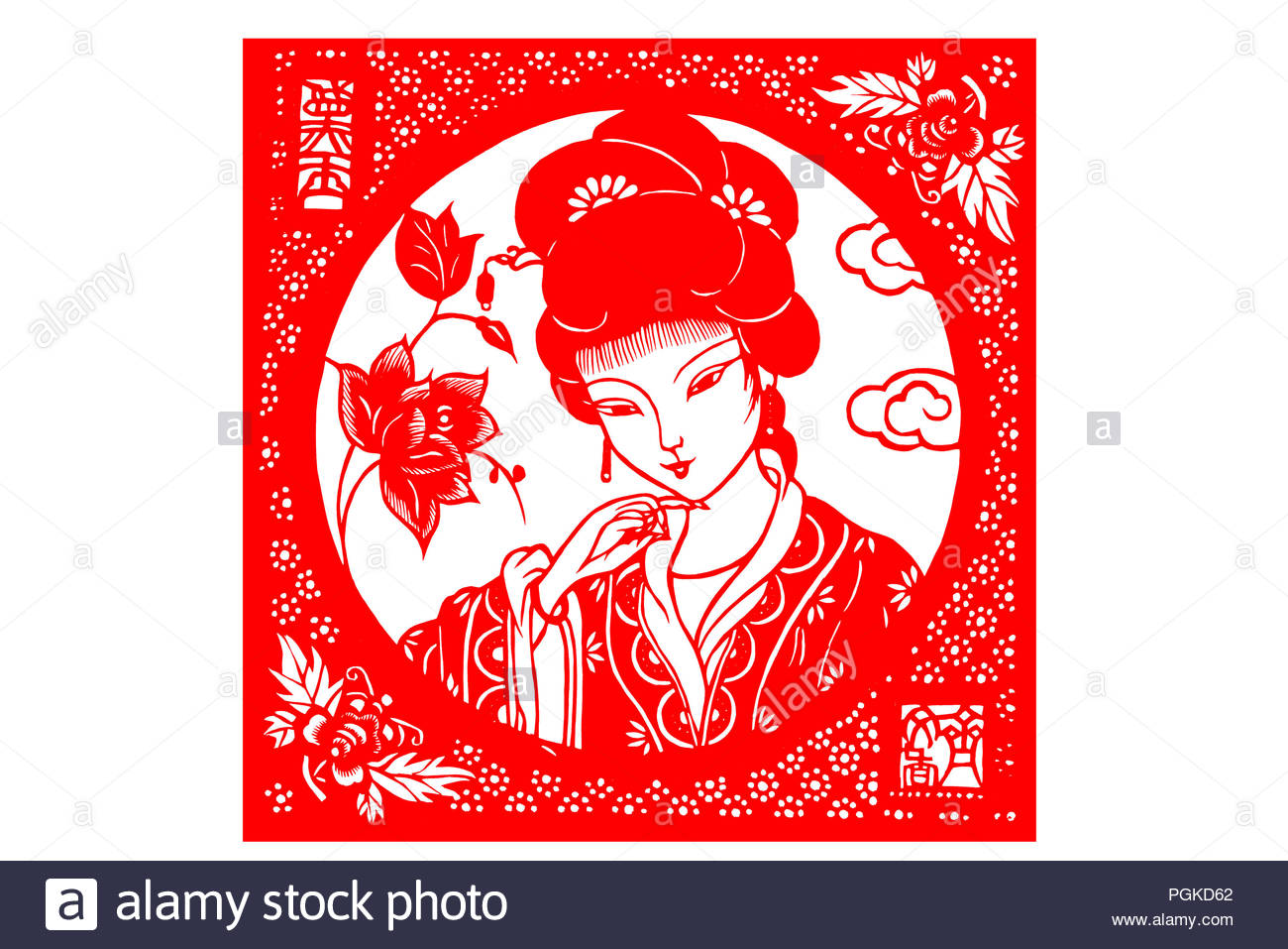 The Paper Cut Pattern Of Traditional Chinese Ladies Stock - 