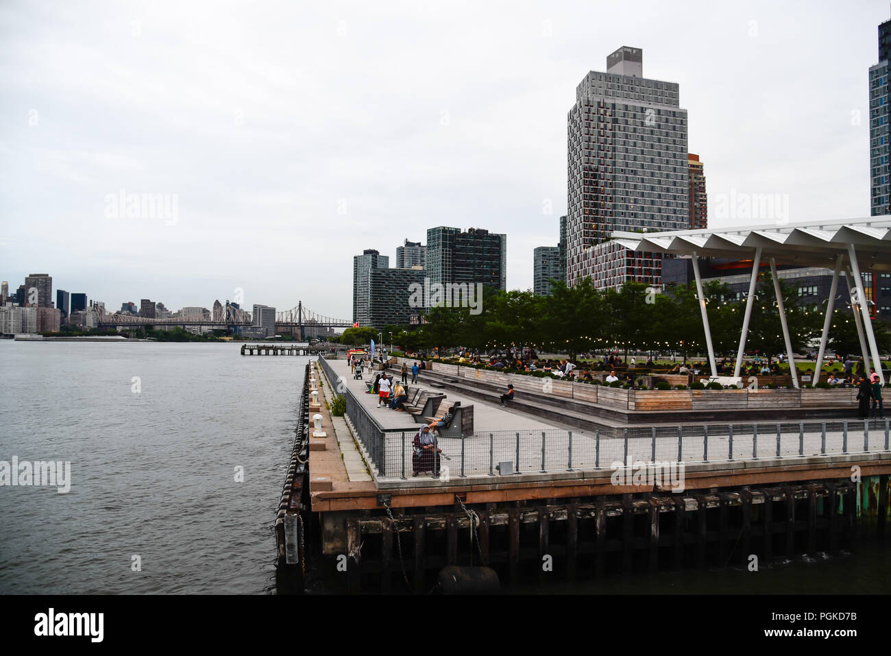 New York City, USA - June 20, 2018: Hunters Point South Park and ferry terminal in Long Island Stock Photo