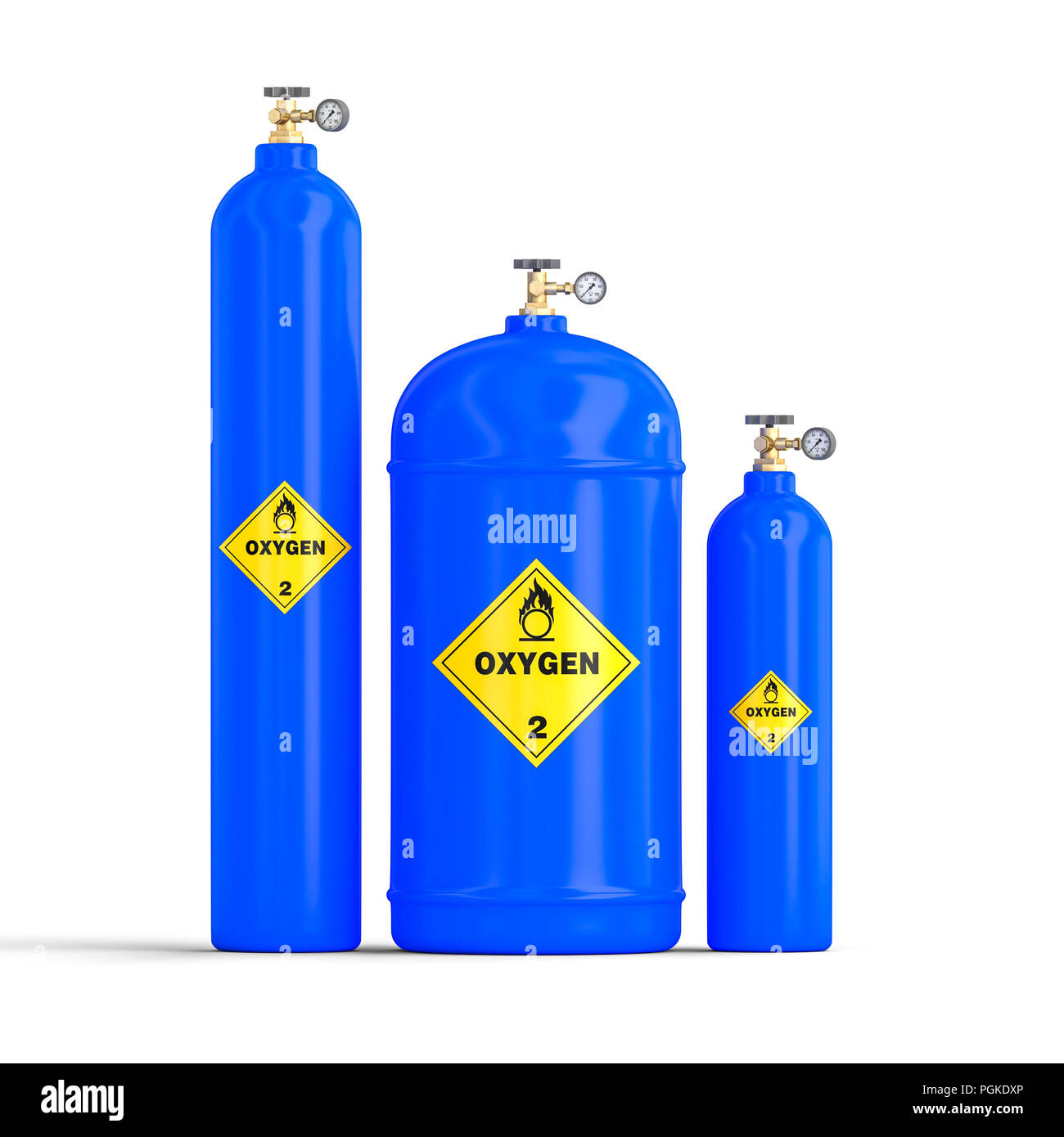 3d image of gas oxygen cylinders on white background Stock Photo