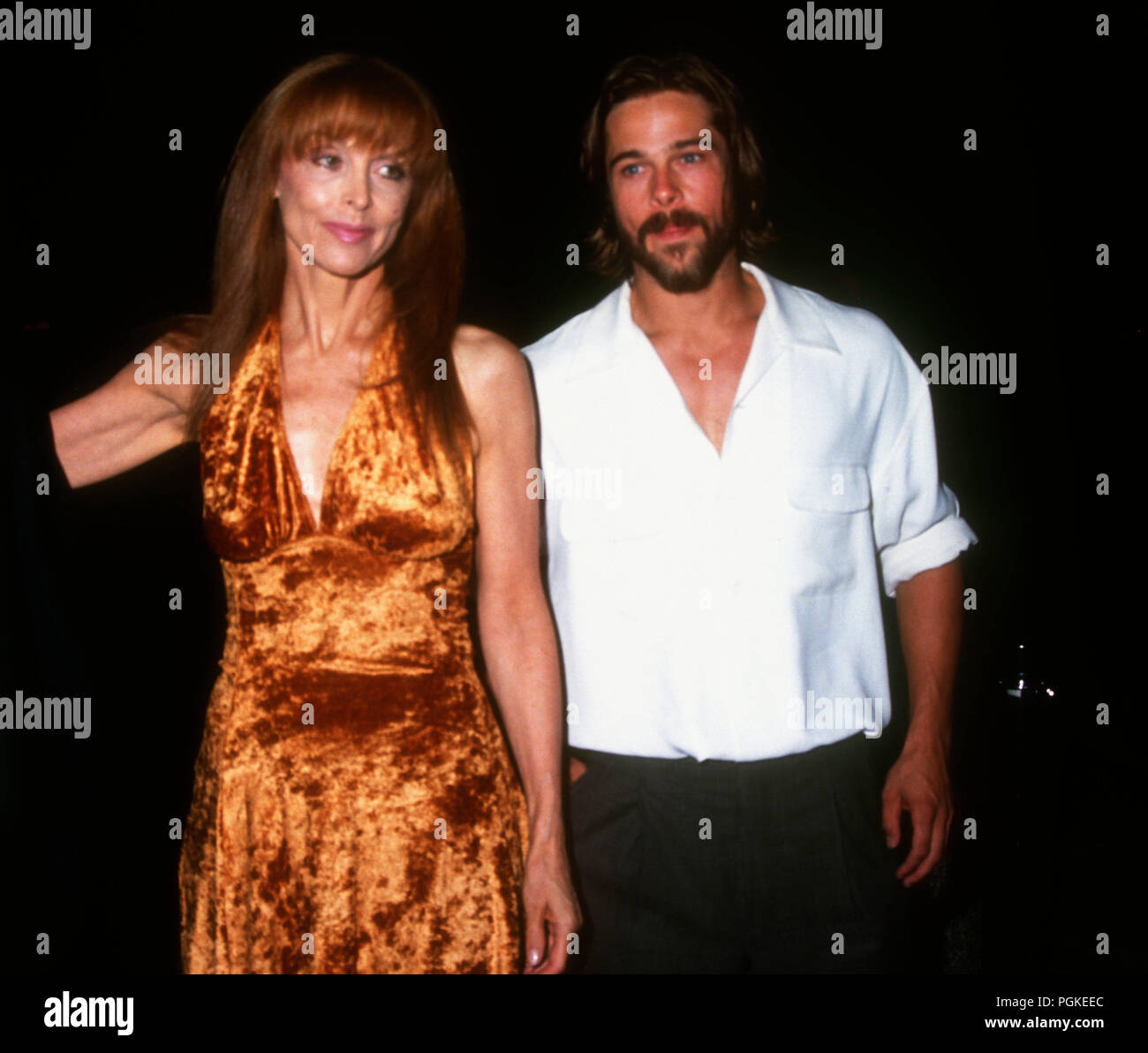 BEVERLY HILLS, CA - AUGUST 19: (L-R) Actress Tina Louise and actor Brad Pitt attend the 'Johnny Suede' Beverly Hills Premiere on August 19, 1992 at the Laemmle's Fine Arts Theatre in Beverly Hills, California. Photo by Barry King/Alamy Stock Photo Stock Photo