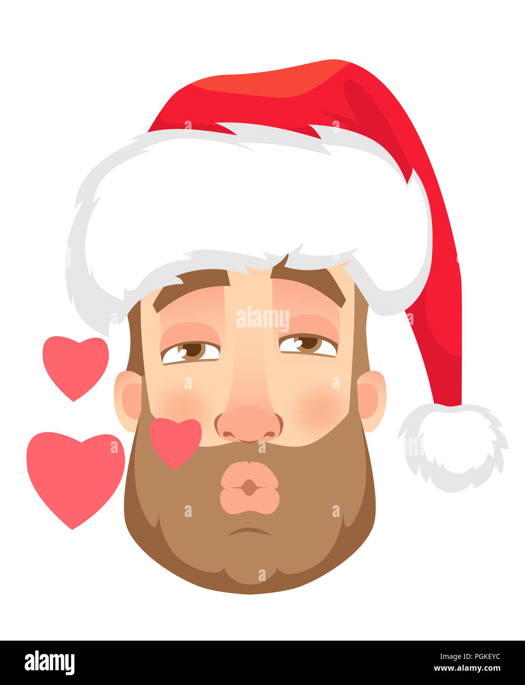 Head of a man in a Santa Claus hat. Man face expression. Human emotions. Set of cartoon illustrations. Enamored Stock Photo