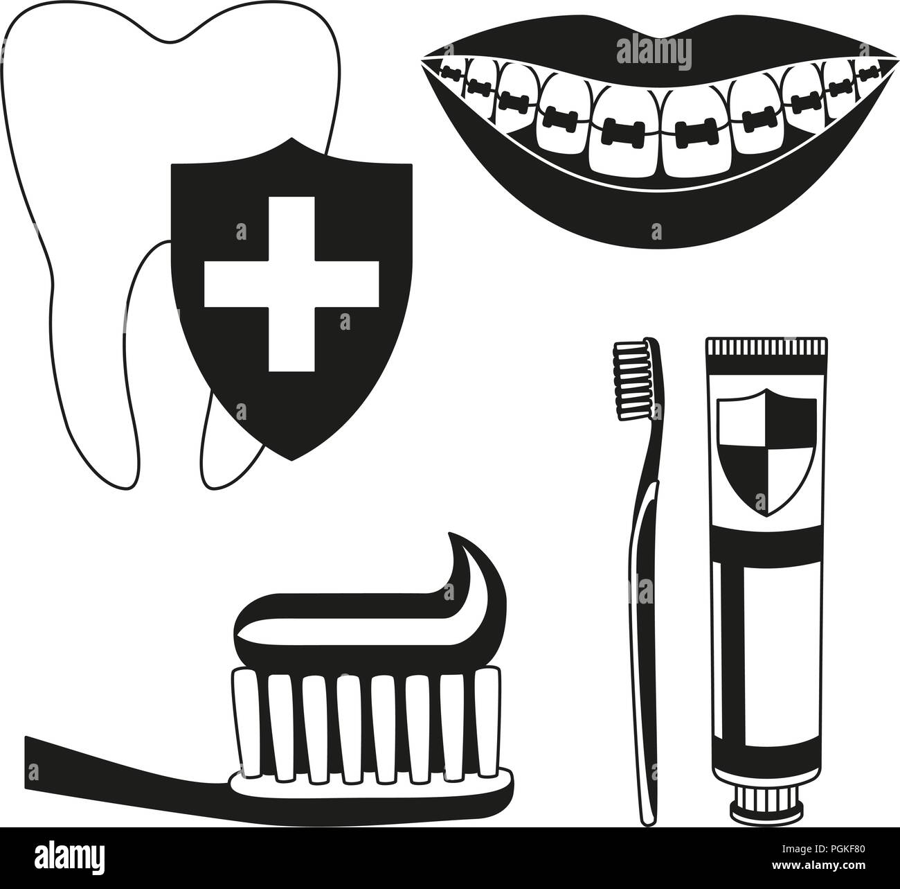 Black and white teeth cleaning silhouette set Stock Vector Image & Art