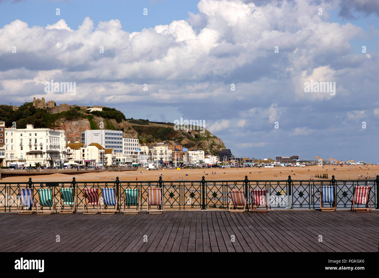 Hastings town and beach view from the Pier summer 2018 Stock Photo