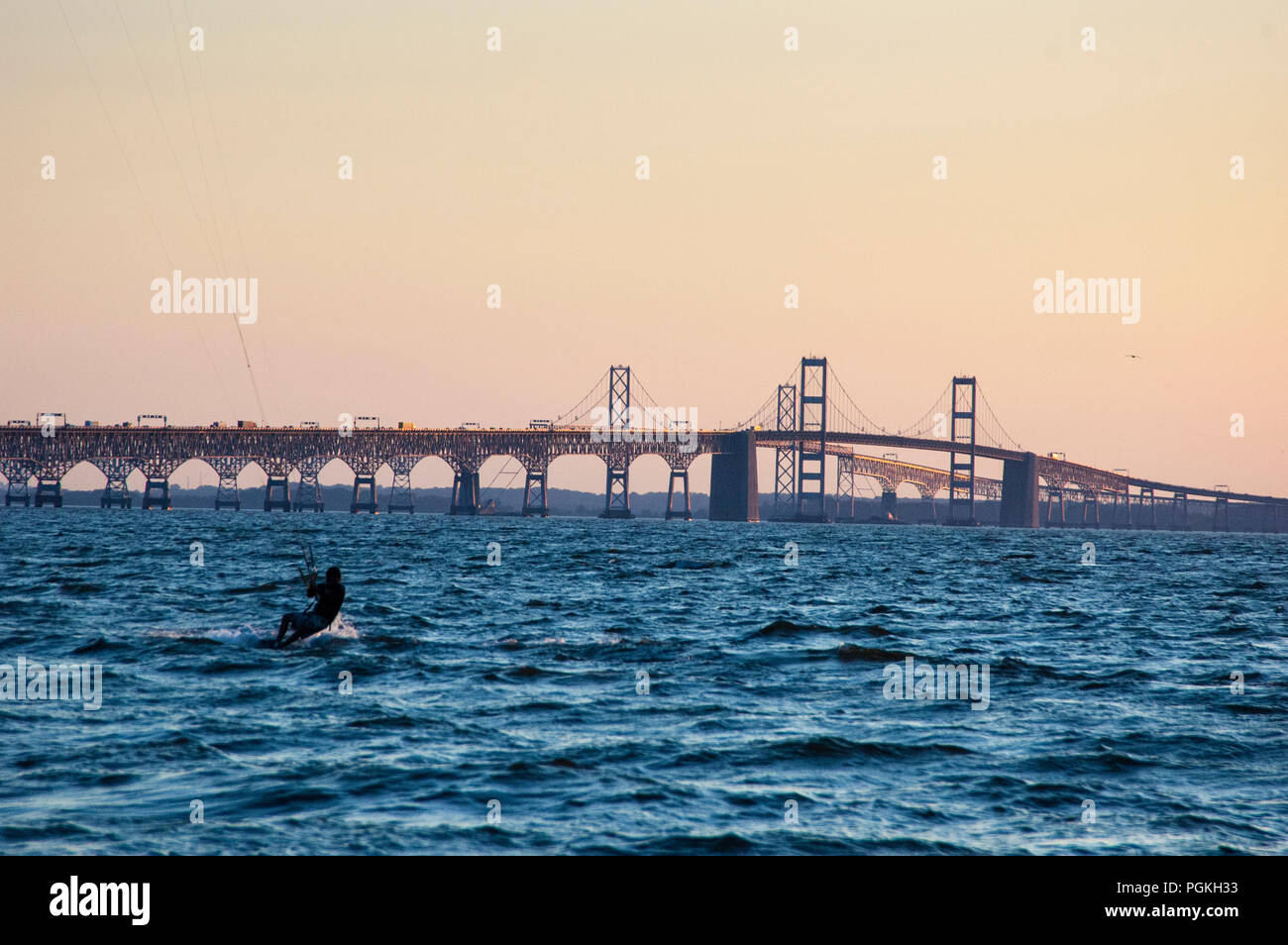 The Chesapeake Bay and the Bay Bridges in Maryland. Stock Photo