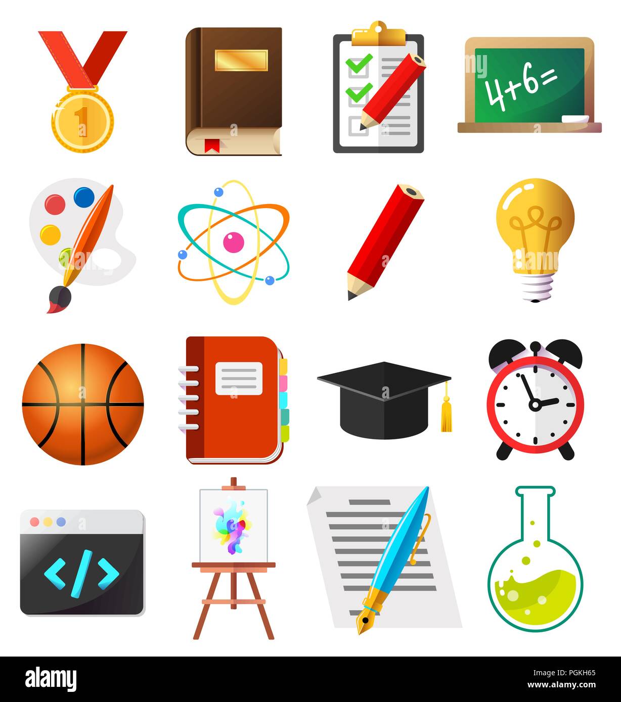 Set of flat school and education icons vector illustration Stock Vector