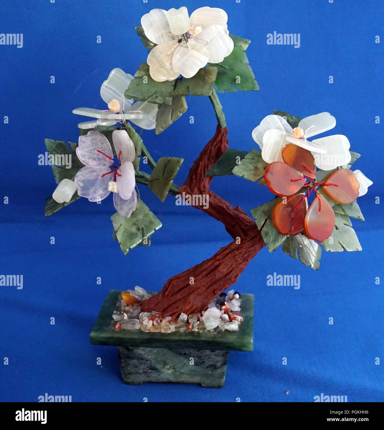 Vintage Chinese Hardstone Mineral Flower Tree Stock Photo