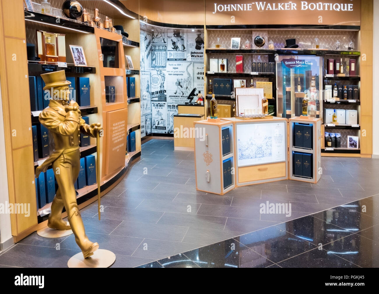 LONDON, UK AUGUST 31, 2018 Johnnie Walker whiskey bottles on shelf