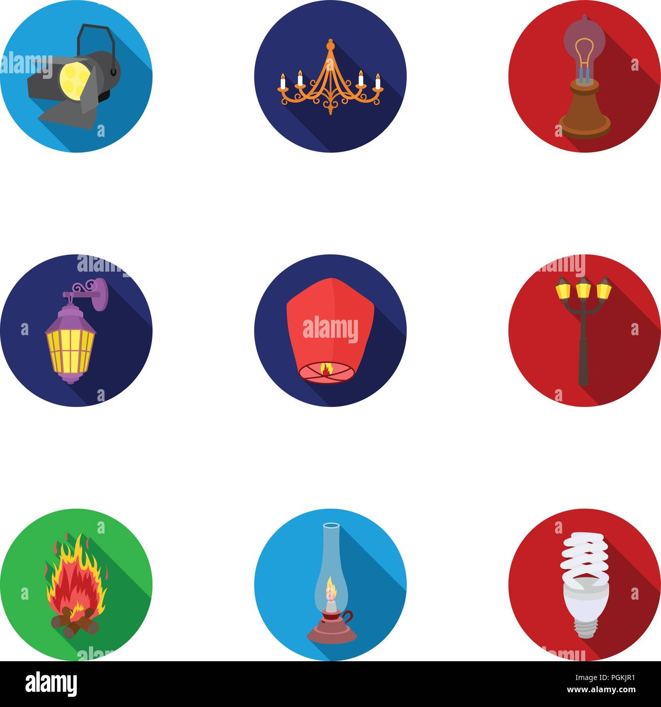 Light source set icons in flat style. Big collection of light source ...