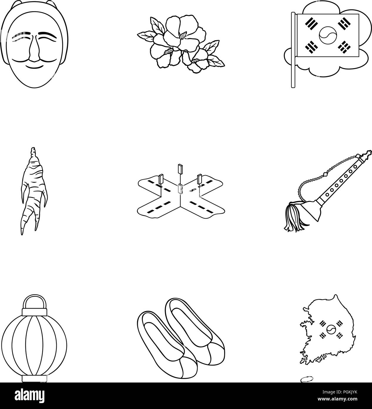 South Korea set icons in outline style. Big collection of South Korea ...