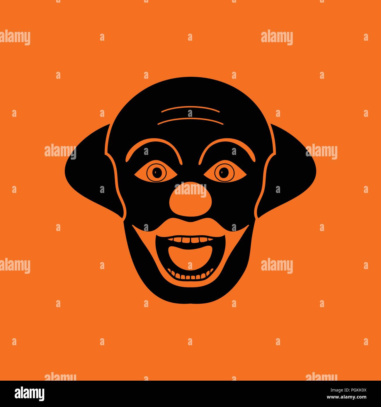 Party clown face icon. Orange background with black. Vector