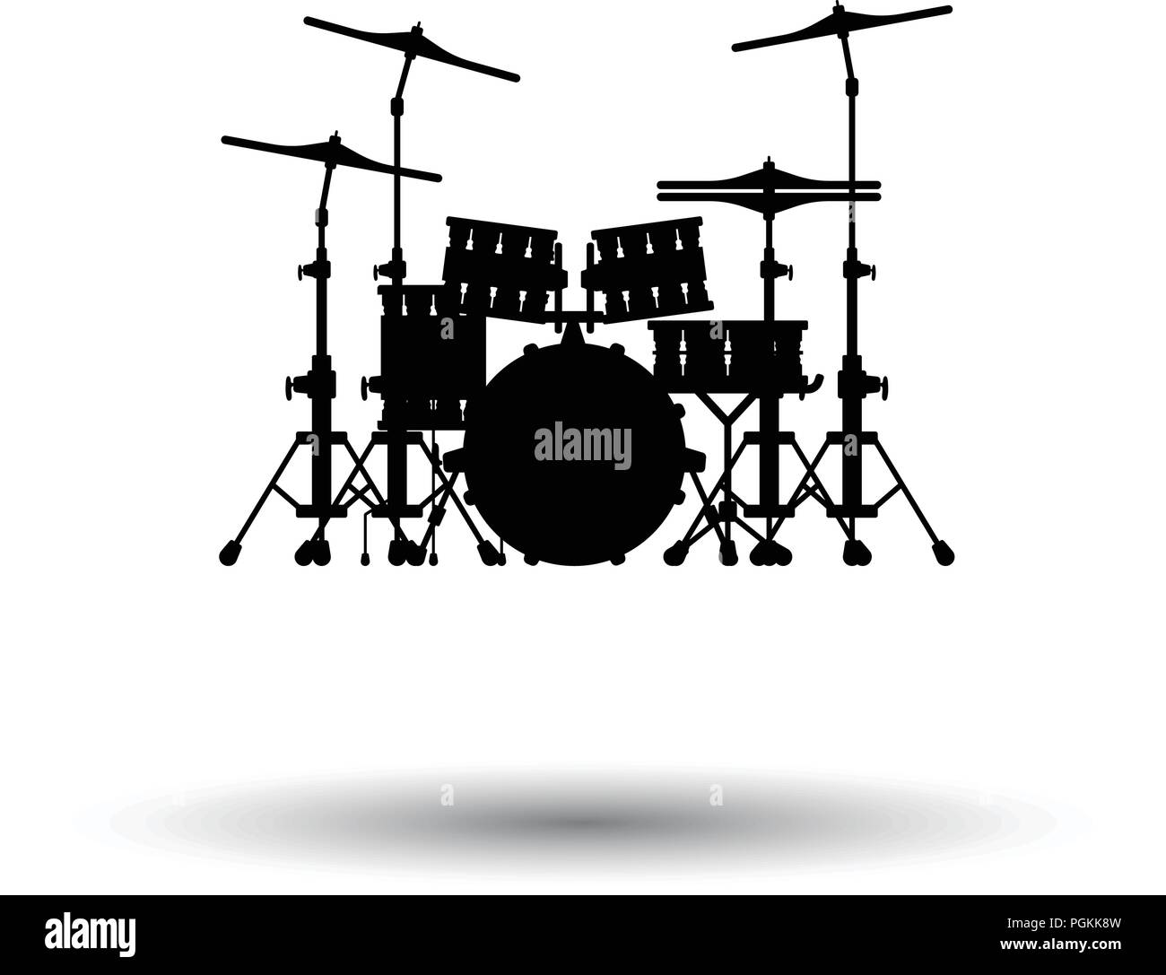 Drum set icon. White background with shadow design. Vector illustration ...