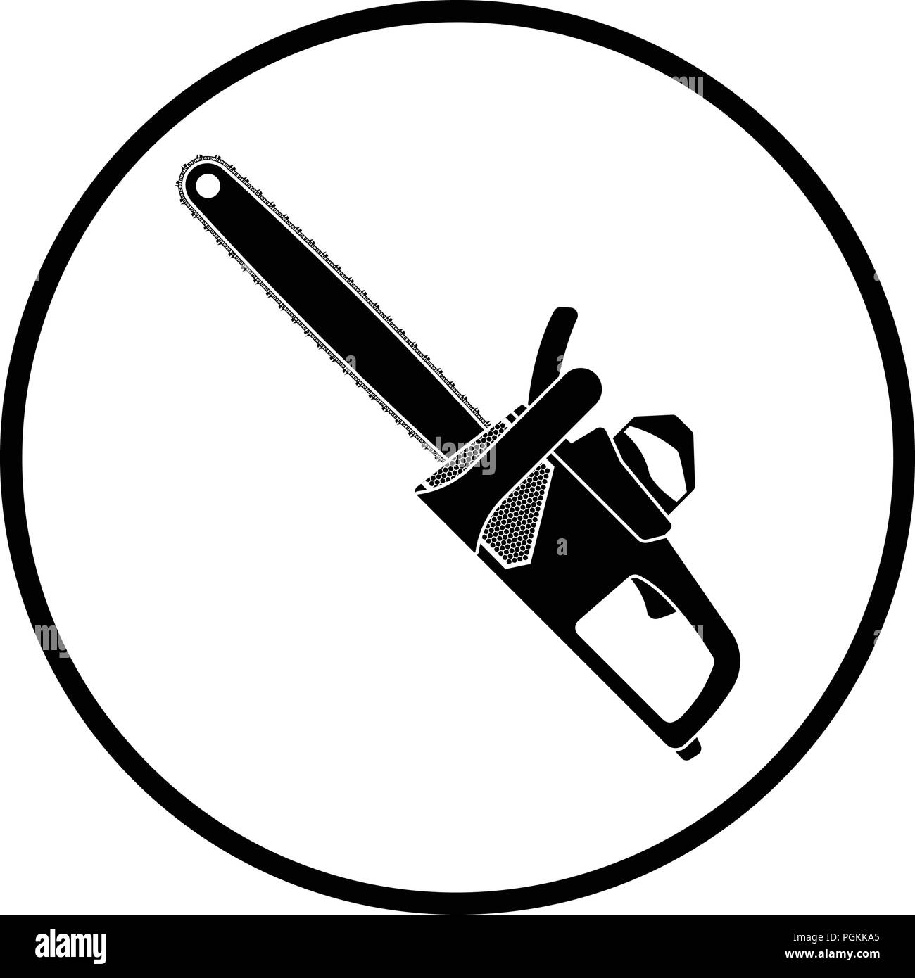 Chain saw icon. Thin circle design. Vector illustration Stock Vector