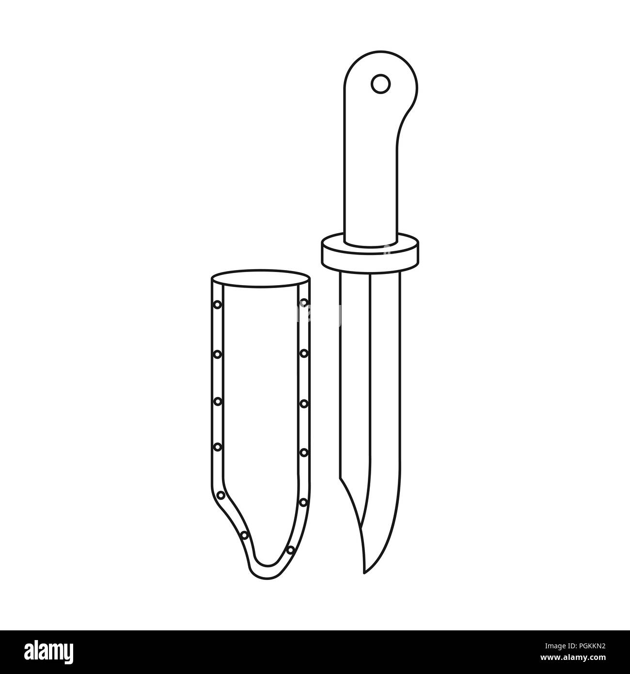 Hunting knife icon in outline style isolated on white background. Hunting symbol vector