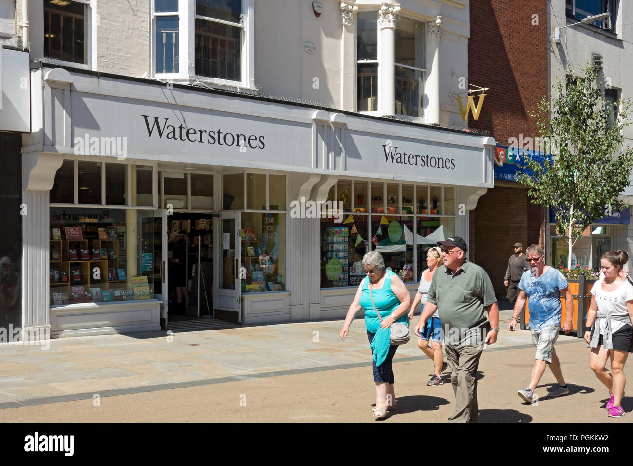 Waterstones bookshop book store shop shopfront exterior in summer Scarborough North Yorkshire England UK United Kingdom GB Great Britain Stock Photo