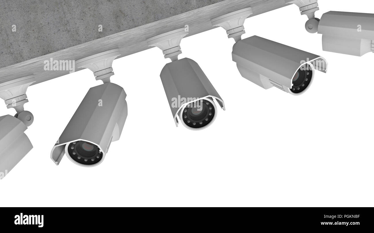 group of surveillance cameras look around. 3d rendering Stock Photo - Alamy