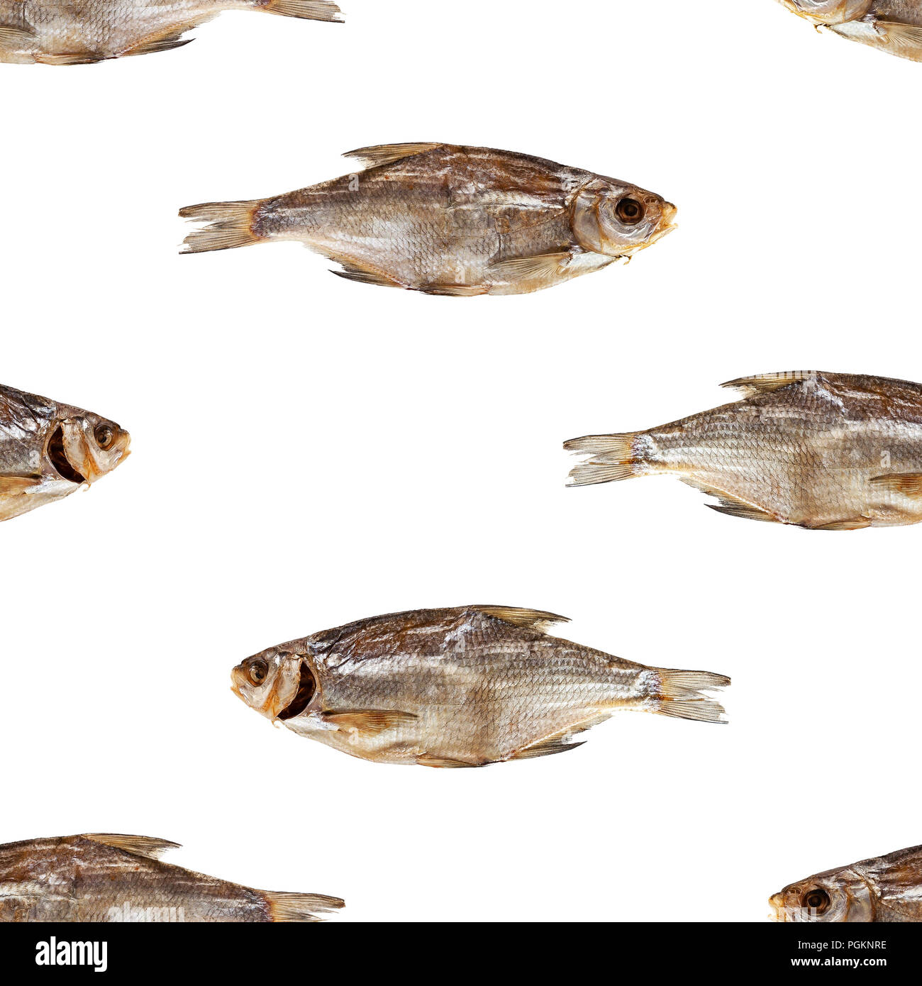 Dried fish seamless pattern. Isolated on white background Stock Photo