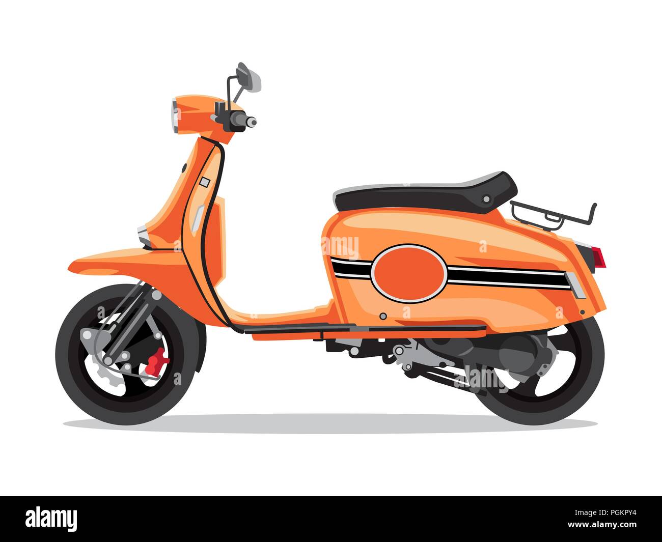 Vector orange retro scooter, flat style side view. Moped for delivery, scooter for tourism Stock Vector