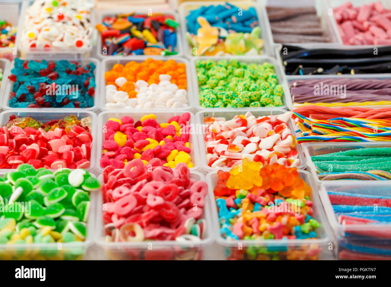 Stack Sweet Display Sweet display on a market Stock Photo - Alamy