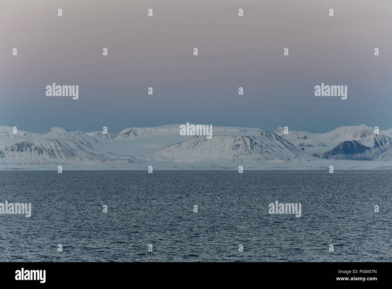 Beautiful arctic landscape with the characteristic twilight at Svalbard Archipelago in late August, Norway Stock Photo