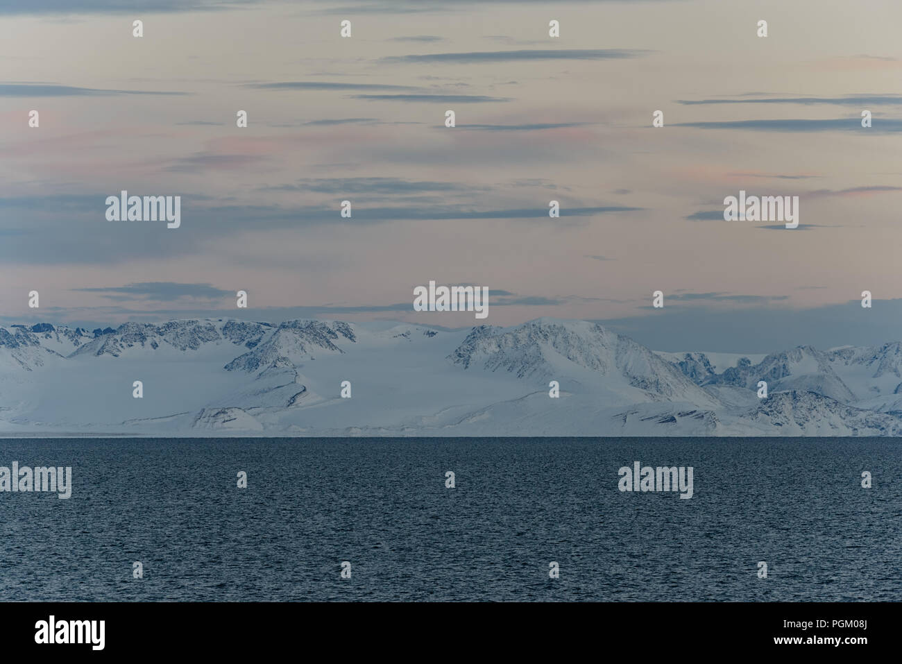 Beautiful arctic landscape with the characteristic twilight at Svalbard Archipelago in late August, Norway Stock Photo