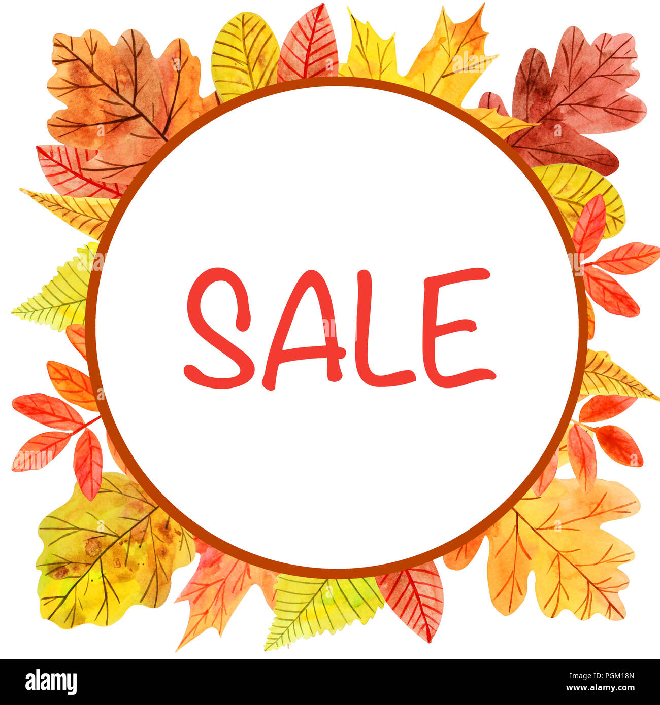 Square inner frame of watercolor autumn leaves with place for text on ...