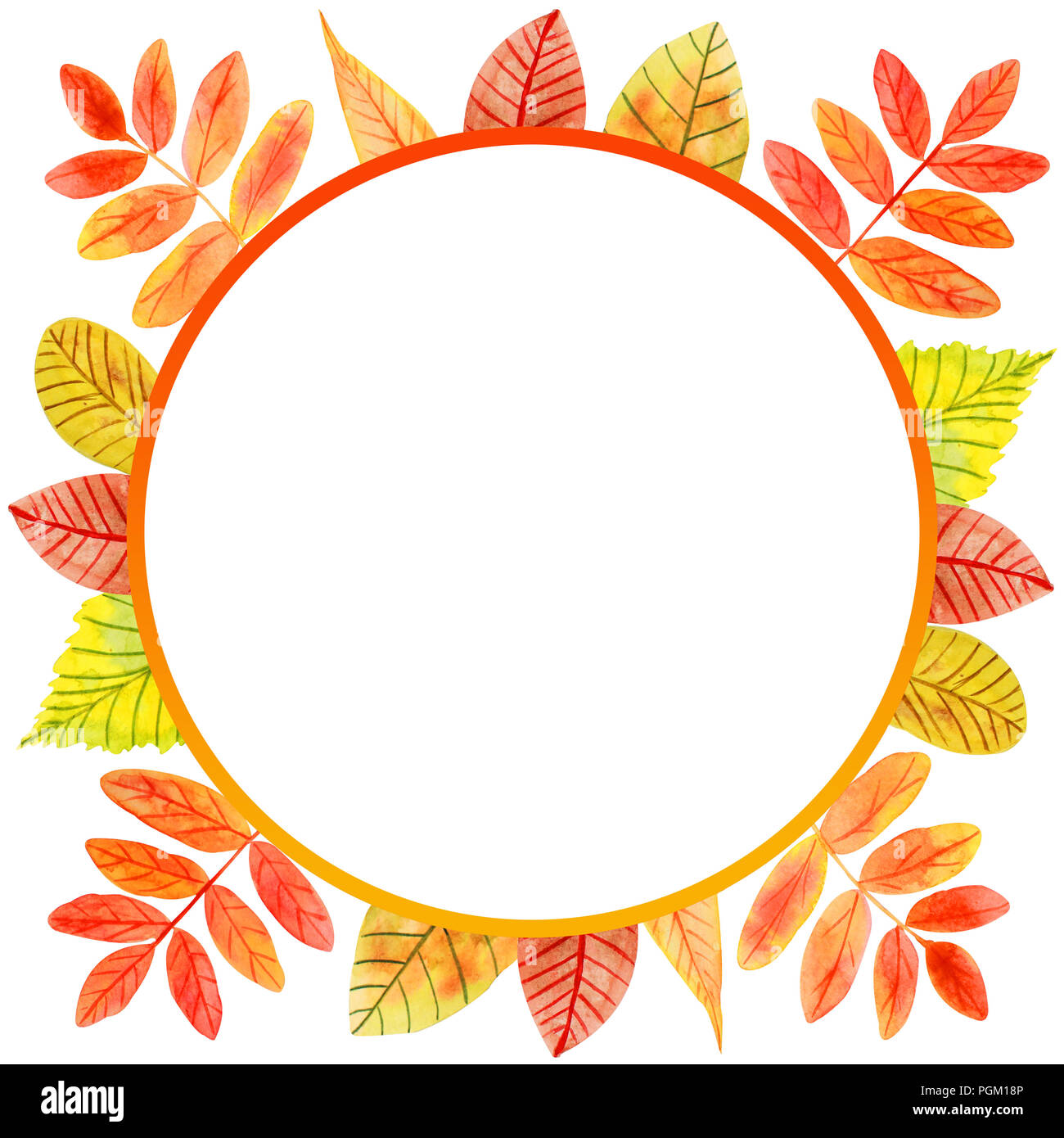 Square inner frame of watercolor autumn leaves with place for text on ...