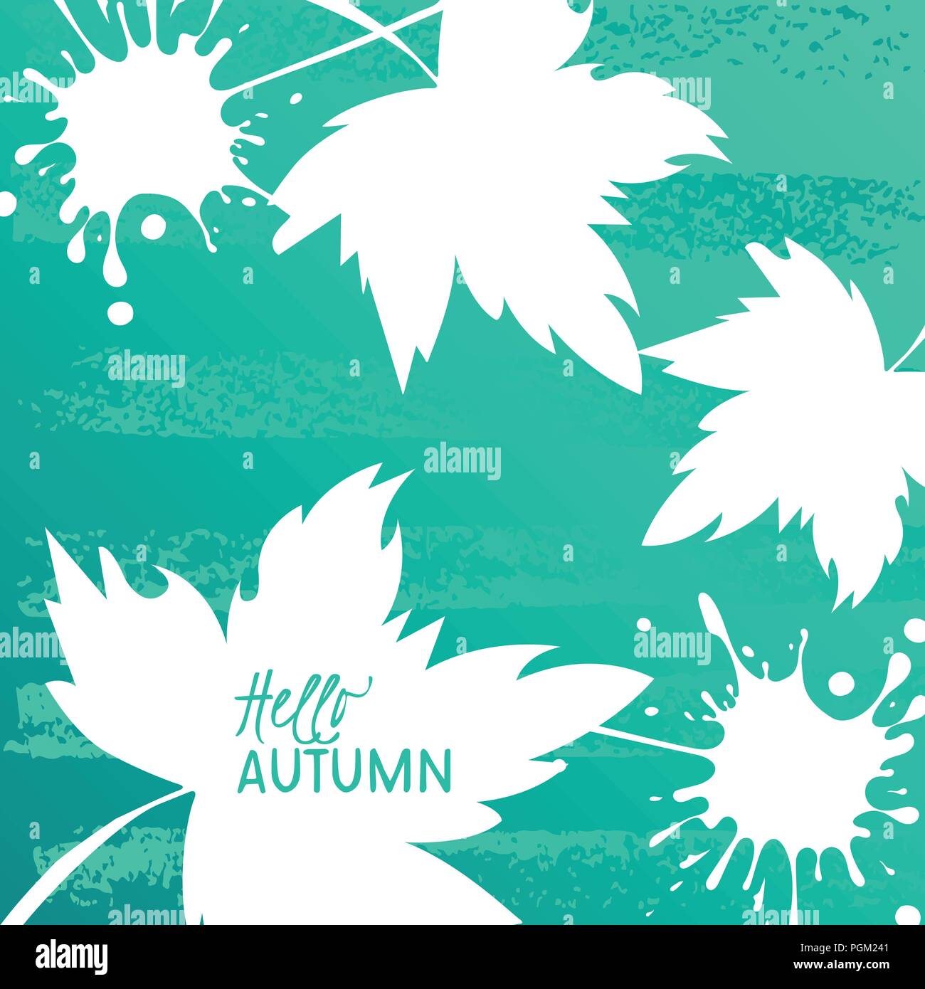 Autumn leaves with text on a hand drawn background. Abstract template ...