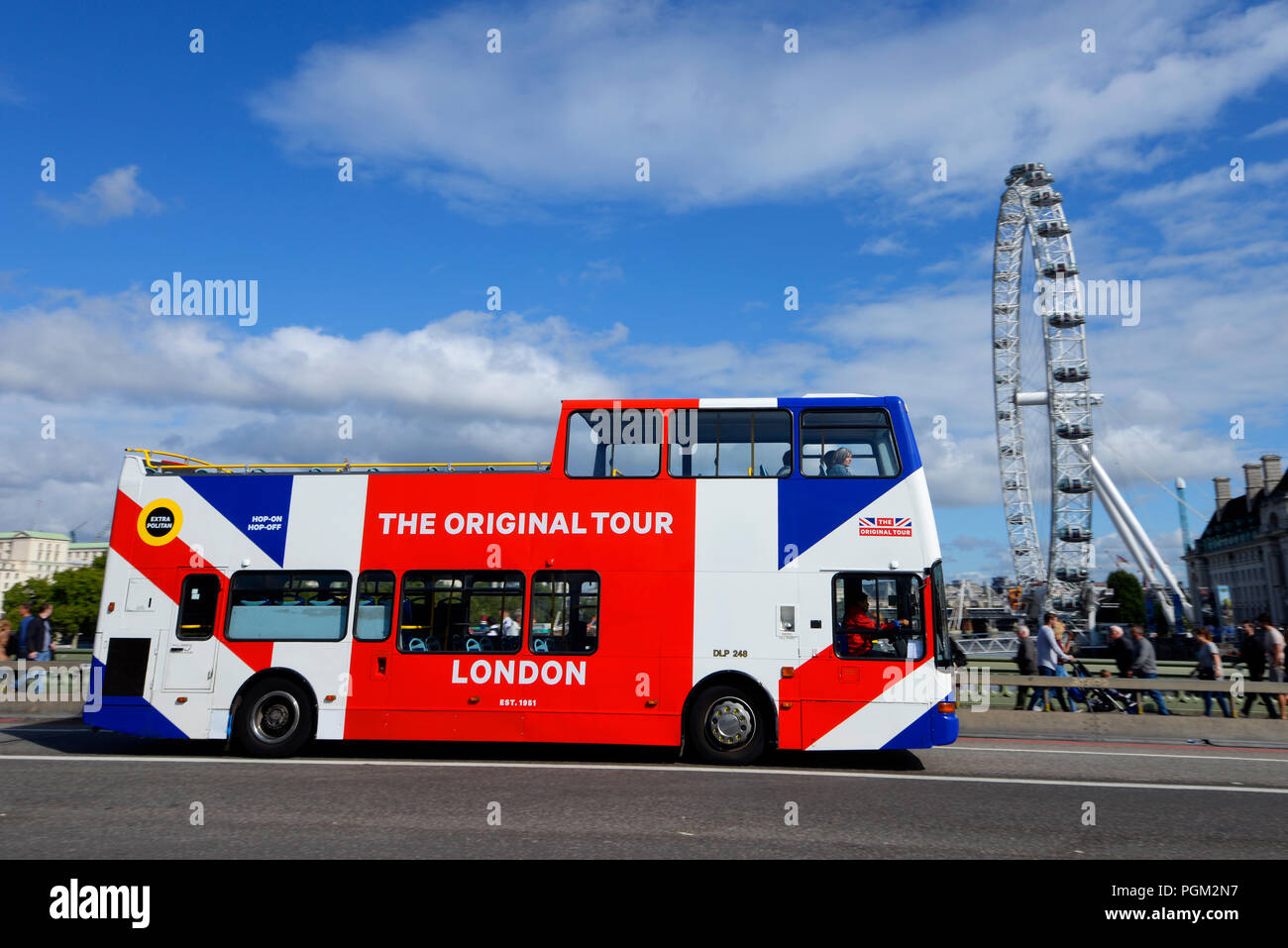 The Original Tour, London tour bus in union jack flag coloured bus on