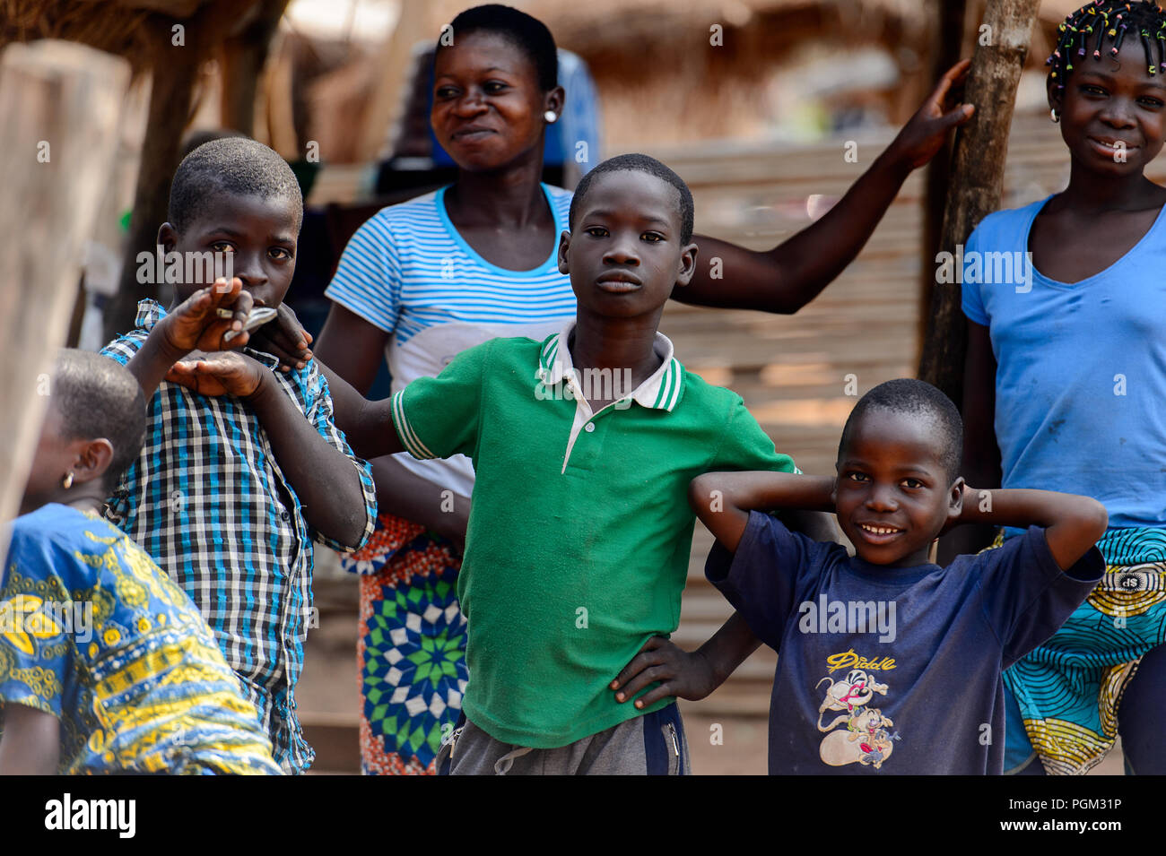 BOHICON, BENIN - JAN 12, 2017: Unidentified Beninese children gather at ...