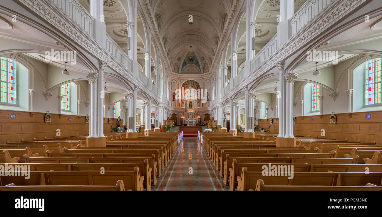 Interior of the historic Saint Peter's Catholic Church on the Cabot