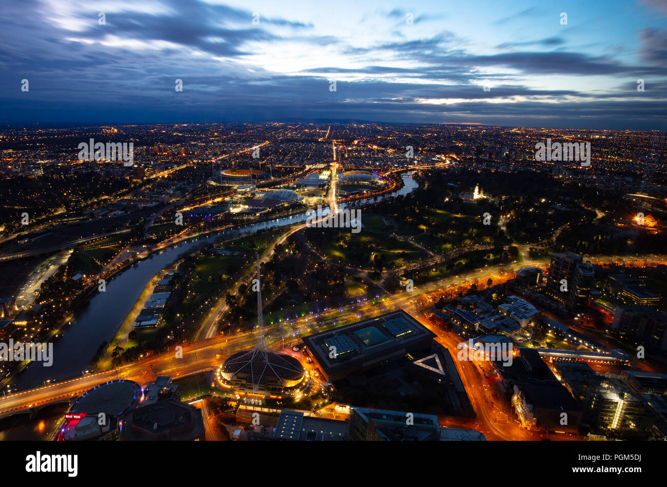 Night time just before sunrise  over Melbourne CBD in Victoria, Australia Stock Photo